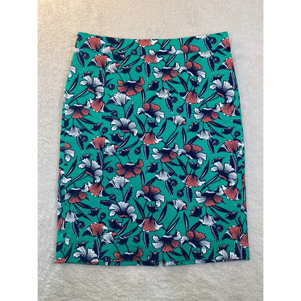 J.Crew Pencil Skirt Small 0 Green Multi Floral Print Knee Length Colorful Bold